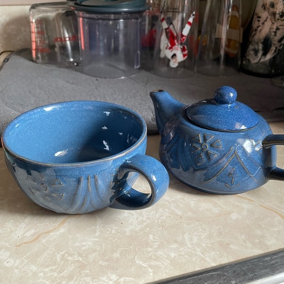 Pier 1 Blue Ceramic Teapot Art Piece - Picture 2 of 3
